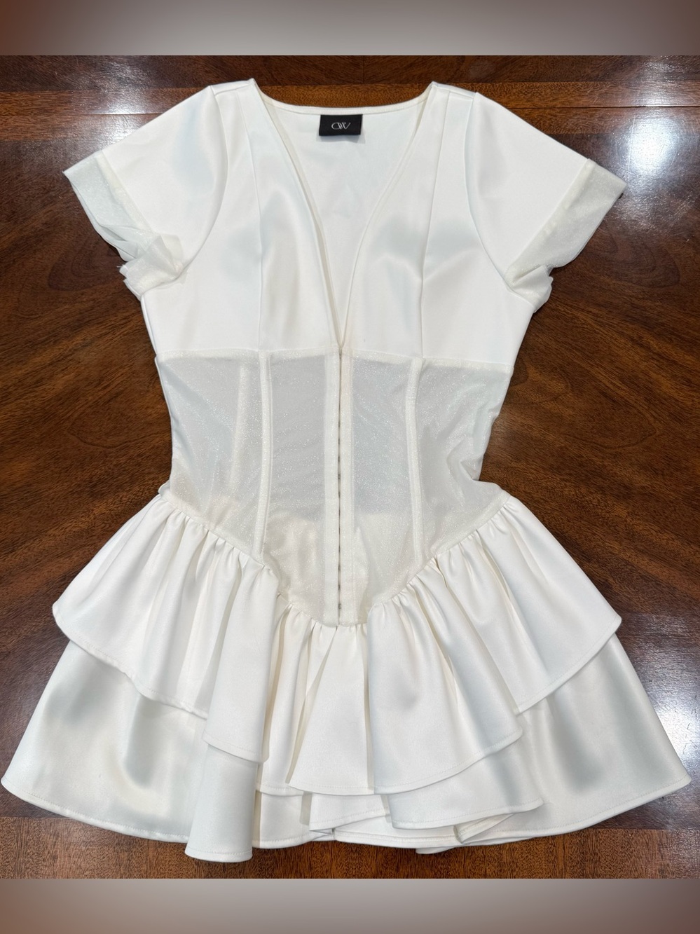 White Ruffled Short-Sleeve Corset Mini Dress Aurelia
